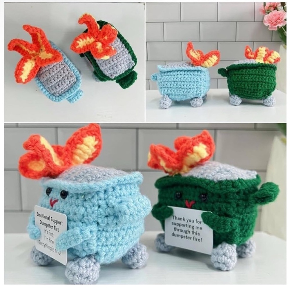 Handmade Blue Crochet 'Emotional Support Dumpster Fire' Plush - Picture 4 of 4